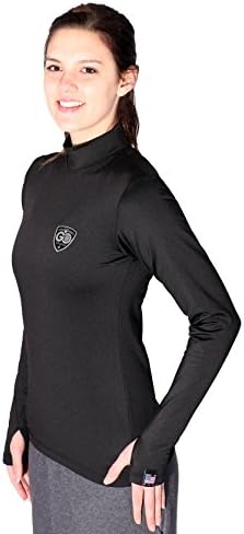 Go Athletic Apparel Women's Fitted Cold Weather Gear Base Layer Shirt Mock Neck-Black-Large