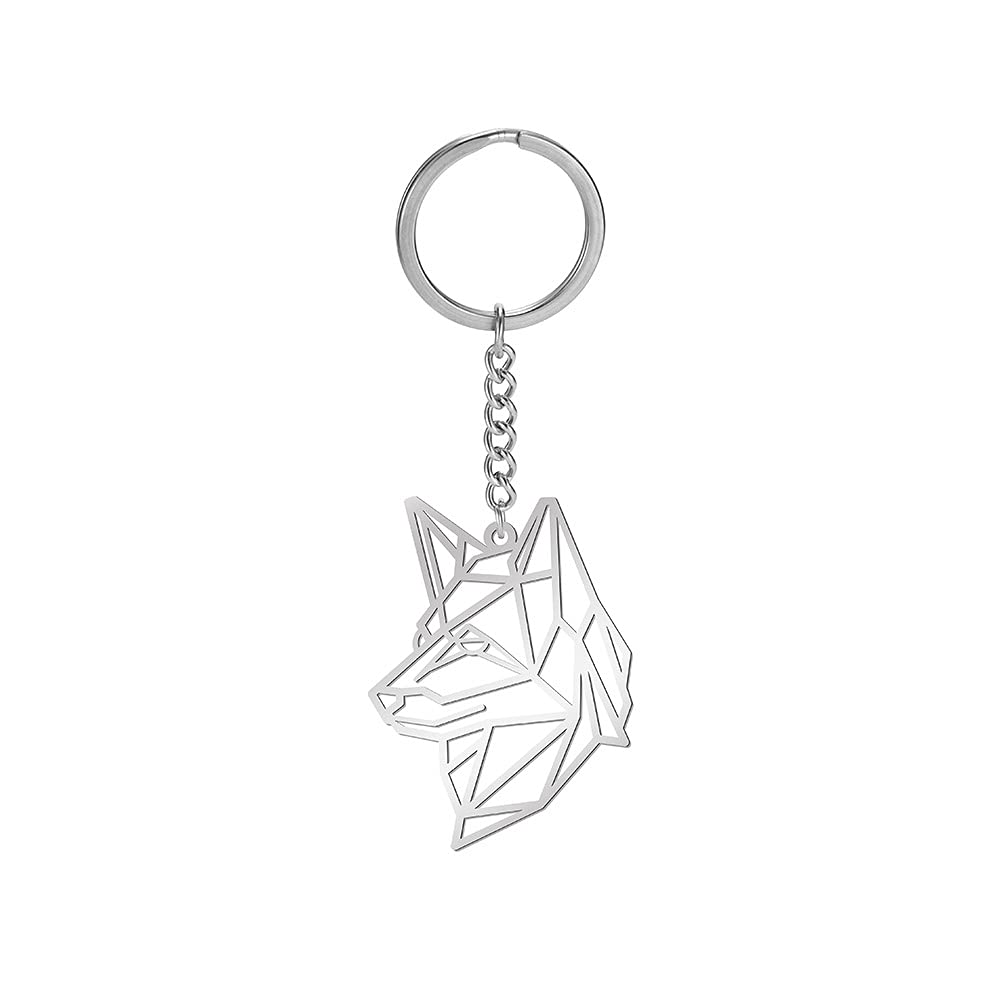 Amaxer Stainless Steel Cute Origami Keyring Geometric Hollow Out Animal Keychain for Unisex Animal Lover (Dog)