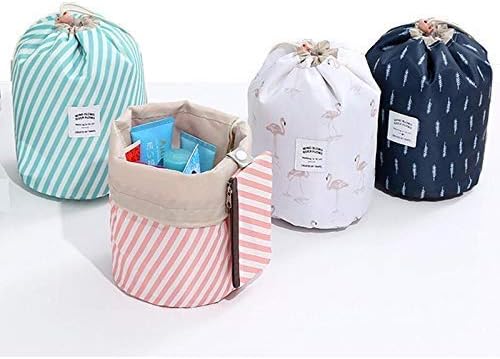 ZOMOZA Drawstring Closure Nylon Foldable Round Bucket Style Travel Make-up Bag with Small Zipper Jewelry Purse Pouch for Cosmetic (Multicolour)