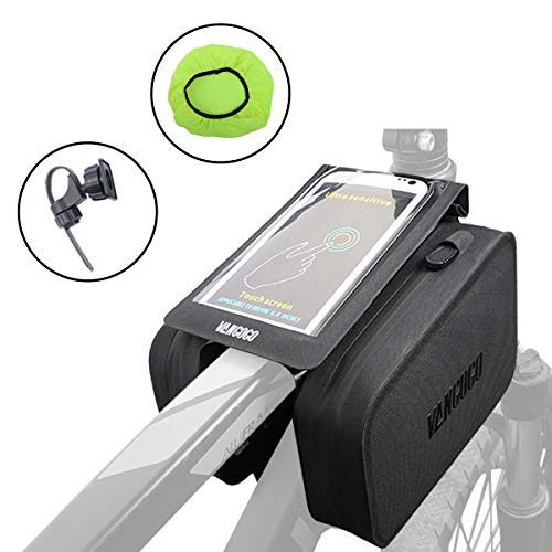VANGOGO Bike Front Frame Bag, Top Tube Storage Bag, Handlebar Rack Bag with Phone Holder & Waterproof Phone Bag Fits Screen Below 6.2″