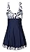 MiYang Women's One Piece High Waist Printing Swim Dress Swimwear,Navy Flower,Medium(US size:8-10)