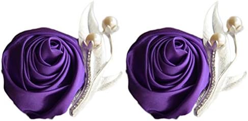 BUUEERR Pack of 2 Rose Silk Corsage Boutonnieres Groom Groomsman Best Man Wedding Flowers, DIY Flowers Suit Decoration Boutineers for Men Wedding, Prom, Party,Homecoming (Deep Purple)