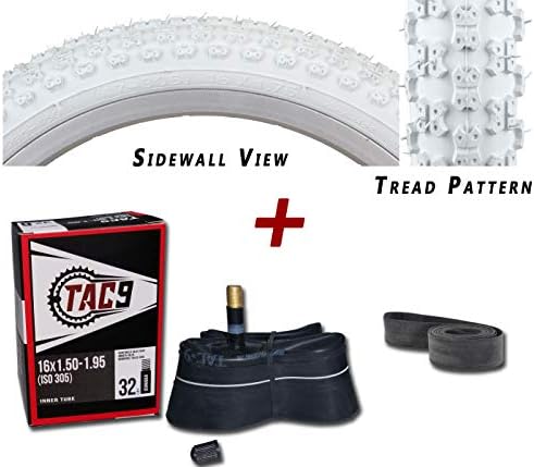 16" Tire Combo - Tire, Tube and Rim Strip - 16" x 1.75" - 6 Different Tread Patterns to Choose from - 1 or 2 Pack - Bundle Package by TAC 9 Bicycle Products