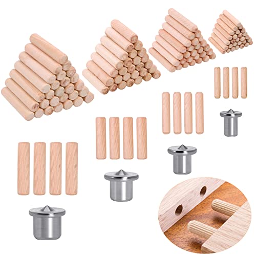 500 Pcs Wood Dowel Pins, Wood Dowels Assorted Sizes, Fluted Wooden