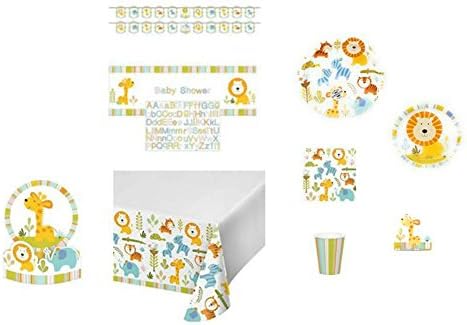 ShoppeShare Disposable Plates, Cups, Napkins, Decorations,Jungle Animals(Lion/Giraffe/Elephant) 9-Piece Bundle
