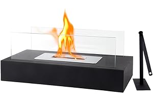 NEWIMAGE Tabletop Fireplace with Two-Sided Glass 14" L Portable Tabletop Fire Bowl Pot Clean Burning Bio Ethanol Ventless Fireplace for Indoor Outdoor Patio Parties Events