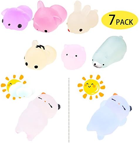 Mini Squishy Animal 3D Soft Silicone Cartoon Rising Squishy Kawaii Cute Kid Toy- Sunlight Discolor Pillow Toy for Kids Adults Reduce Stress Pressure Press (7 Styles)