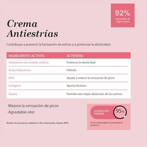 , Crema Antiestrías Embarazo, Previene las Estrías, Potencia la Elasticidad, Calma el Picor, Apta para Pieles Sensibles, Aroma Suave, 92% Ingredientes de Origen Natural, con Difusor, 500 ml
