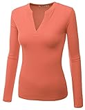 Doublju Womens Basic Long Sleeve Deep V-Neck T-Shirt