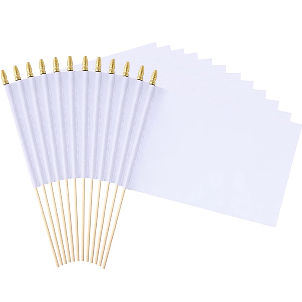 Photo 1 of 12 Pack 8x12 Inch Solid White Blank Flag Small Mini Plain White DIY Flags On Stick for Marking Decorations