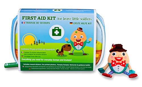 Yellodoor Baby First Aid, 68 Piece Kit of Essential Medical Supplies for Kids, Girls, Boys, Family, Home, Car and Travel, Includes Humpty Dumpty Finger Puppet Distractor and Reward Stickers