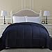 SUPERIOR Classic All-Season Reversible Down Alternative Comforter, Comfy, Fluffy, Cozy, Lightweight, Decorative, Duvet Insert, Plush, Oversized Bedding Essential, Box Quilt Design, Twin, Navy Blue