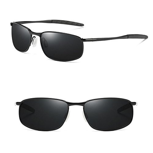 Rectangular sunglasses for men with metal frame polariz…