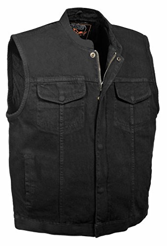 Men's Concealed Snap Denim Club Style Vest w/ Hidden Zipper (Black, M)