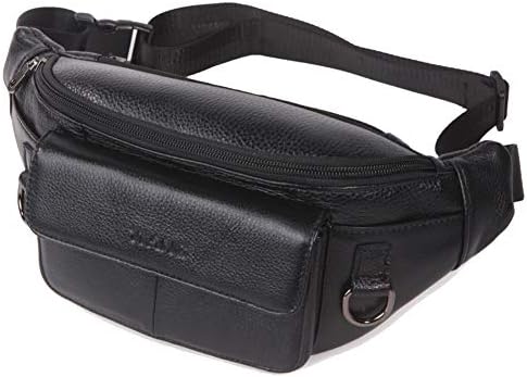 LUCKGXY Top Layer Leather Waist Pack, Men's Large Capacity Multi-Function Messenger Bag Leisure Shoulder Bag Mobile Phone Bag for Outdoor Casual Sports Running,Black