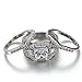 FENDINA Women 3 PCS Vintage 18K White Gold Plated Wedding Engagement Rings Set Princess Cut White CZ Promise Rings for Couples, Size 9