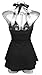 COCOSHIP Black Striated & White Balancing Act Splicing Vintage Sailor Pin Up Swimsuit One Piece Skirtini Cover Up Beachwear XXXXL(US18)