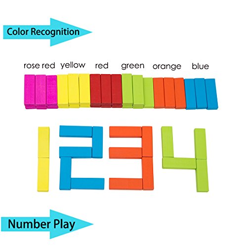 Wondertoys Colorful Wooden Stacking Game with Dice Building Blocks Educational Toy for Toddler 54 Pieces