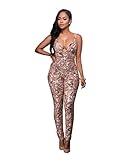 Women's Sexy Mesh Cocktail Club Bodycon One Piece Sequin Jumpsuit Romper