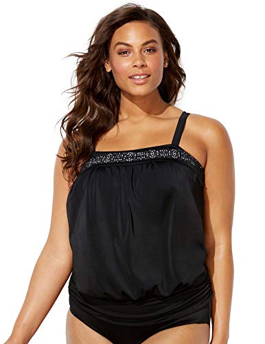 Swimsuits for All Women's Plus Size Laser Cut Blouson Tankini Top