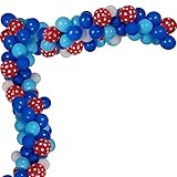 Smurfs Theme Birthday Party Balloons Arch Garland, 100 PCS Latex Helium Balloons Red Polka Dots Dark Blue Light Blue White for Kids Birthday Party Decorations