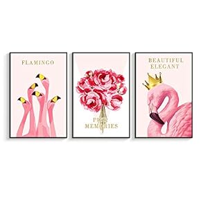 Framed Canvas Wall Art for Living Room, Bedroom Pink Flamingo Canvas Prints for Home Decoration Ready to Hanging - 16"x24"x3 Panels