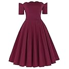 Audrey Hepburn Off Shoulder Midi Summer Ruffle Dress Size L Wine Red