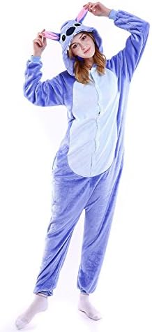 YACHUN Uinisex Adult Pajamas Onesie Kigurumi Cosplay Costumes Animal Jumpsuit Blue Stitch-M