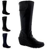 Womens Fly London Yulo Wedge Heel Leather Fashion Knee High Winter Boots