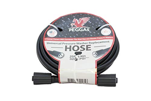 PEGGAS - 3200 PSI - 25FT x 1/4 Inch - Pressure Washer Hose - M22 (14MM & 15MM) - Replacement Hose - Electric Pressure Washer Hose - Gas Power Washer Hose - Works with: Ryobi, Karcher, Generac, Honda