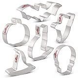 LILIAO Halloween Cookie Cutters Set - 6 Piece - Witch's Hat, Pumpkin, Ghost, Skull, Bat and Cat Cutter - Stainless Steel