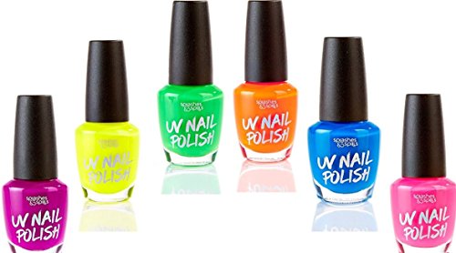 UV Glow Blacklight Nail Polish - 6 Color Variety Pack, 13ml â€“ Day or Night Stage, Clubbing or Costume Makeup by Splashes & Spills