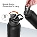 REYLEO Insulated Water Bottle with Straw Lid- 24 Oz Black, 2 Lids, 18/8 Stainless Steel Water Bottle, Keep Cold 24 Hours& Hot 8 Hours, Standard Mouth with Straw Lid
