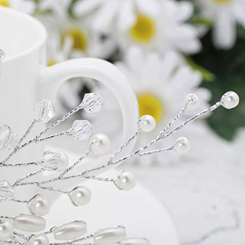 Barogirl Wedding White Flower Hair Comb Clip Crystal Bride Hair Piece Bridal Hair Accessories for Women - Thumbnail 3