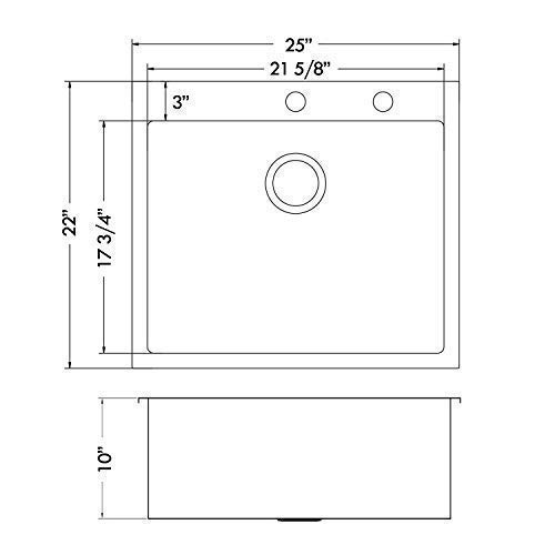 MOWA HTS2522 25" x 22" Topmount Laundry Utility Sink 16 Gauge Stainless Steel (9 Gauge Extra Thick Deck), Drop In Single Bowl Kitchen Sink w/Sink Grid, Basket Strainer and Bonus Soap Dispenser