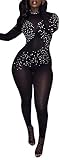 Farktop Women's Sexy See Through Shine Mesh Night Party Bodysuit Jumpsuit