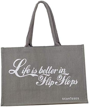 Life is Better in Flip Flops Grey Jute Shoulder Bag
