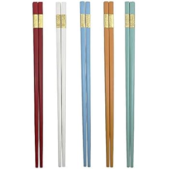 Ajojo 5 Pairs Fiberglass Reusable Chopsticks Non-slip Dishwasher Safe Chopsticks Set with Gift Case