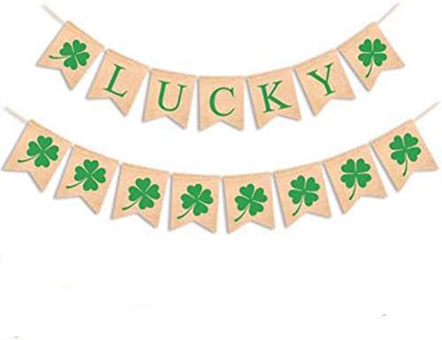 CaJaCa St Patrick's Day Decorations,St.Patrick's Day Banner Lucky Irish Shamrock Burlap Banners (St Patrick's)