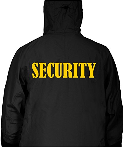 Security Black Hooded Jacket Windbreaker Fleece-Lined for Events Staff Bouncer Police (Large)