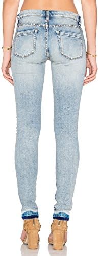 Pohiya Women's Mid-Rise Skinny Jeans, Stretch Ripped Destroy Light Blue Denim Distressed Jeans Legging Pants