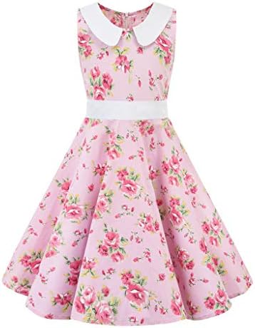 fasloyu Baby Girls Vintage 1950s Retro Sleeveless Floral Print Casual Dress