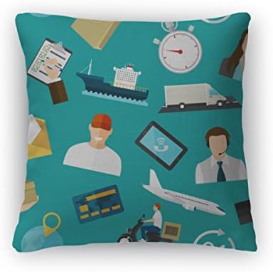 Gear New Throw Pillow Accent Decor, Pattern With Flat Color Icons Concept For Delivery Service, 20" Cover Only, 3660376GN