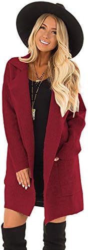 SEHOO Women's Long Sleeve Open Front Jacket Cardigan with Pocket Lapel Long Coat Outwear