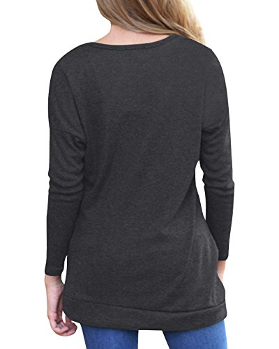 Aliex Women's Tunic Top Long Sleeve Casual Blouse T-Shirt Button Decor Grey L