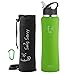 Swig Savvy Stainless Steel Water Bottle with Straw, Pouch, Clip, 24oz Flip Top Insulated Water Flask Canteen, Leak-proof Vacuum Hot Thermos, Keeps Drinks Cold for 8 Hours, Light Green