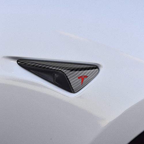 CoolKo Tesla Car Front Side Turn Signal Light Lamp Strip Cover Trim for Model X, S, 3 [ Carbon Fiber Pattern with 4 Red Logo Stickers ] - Thumbnail 3