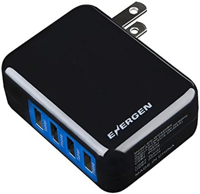 Energen 4.2A 21W Intelligent 4 Port USB Foldable Wall Charger for iPhone, iPhone Plus, iPod, iPad, Samsung Smartphone and other USB devices, Quad USB charger (Black)
