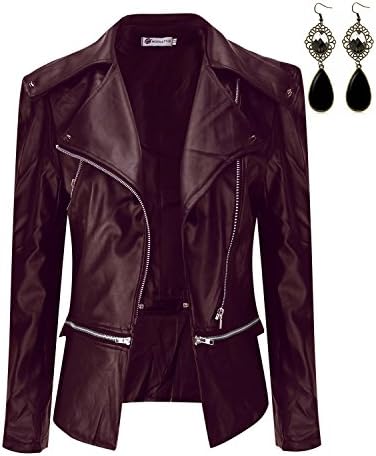 Oioninos Women Leather Jacket Slim Punk Bomber Casual Zipper Short Coat