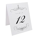 Decadent Flourish Table Numbers, White, Black, Numbered 1 through 50